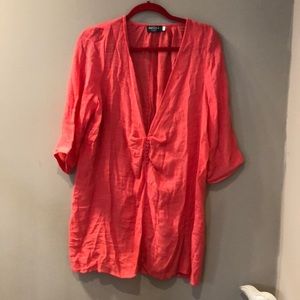 Red Coral bathing suit cover up or layering tunic